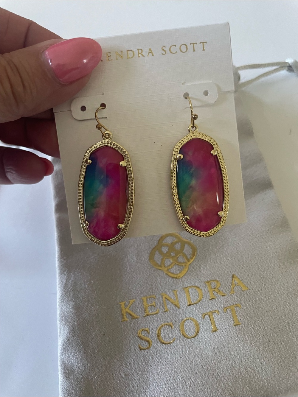 Kendra Scott Multicolor Pink Blue Green Elle-Style Drop Earrings in Gold